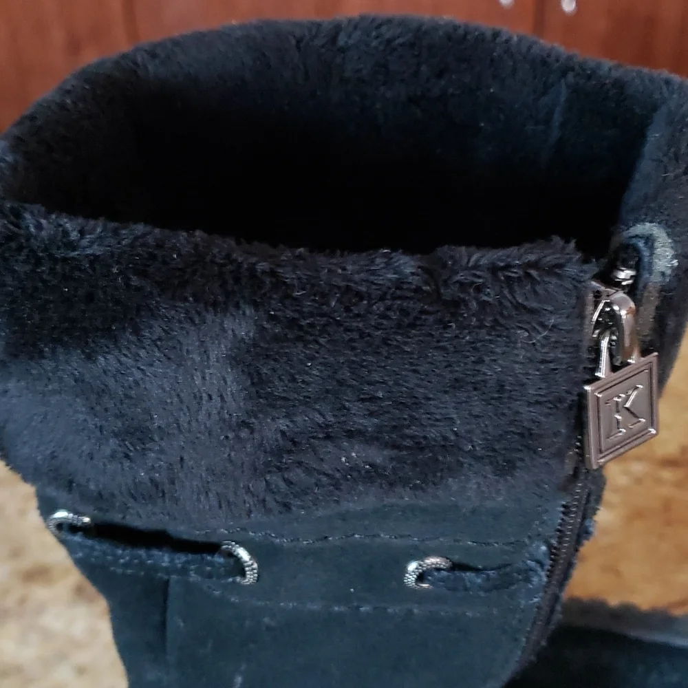 KHOMBU ALLANA SUEDE LEATHER WINTER BOOTS LINED SIDE ZIPPER SIZE 7M BLACK